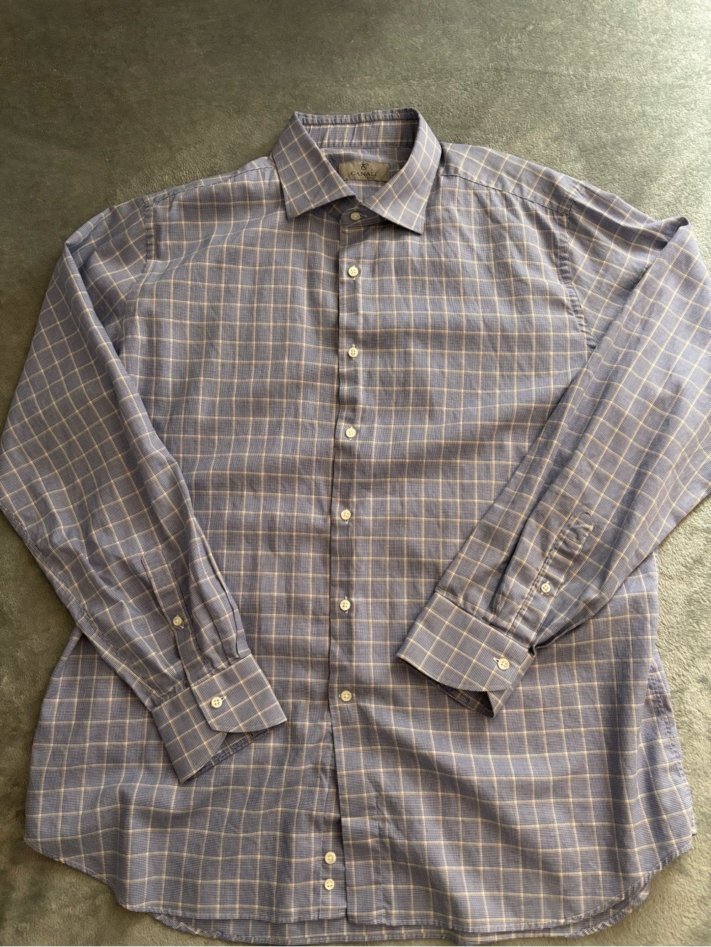 Canali Blue and Yellow Windowpane Dress Shirt